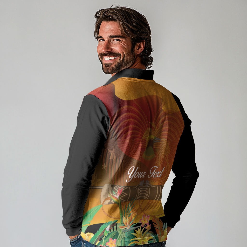 Personalised Papua New Guinea Independence Day Long Sleeve Polo Shirt One People One Nation One Country