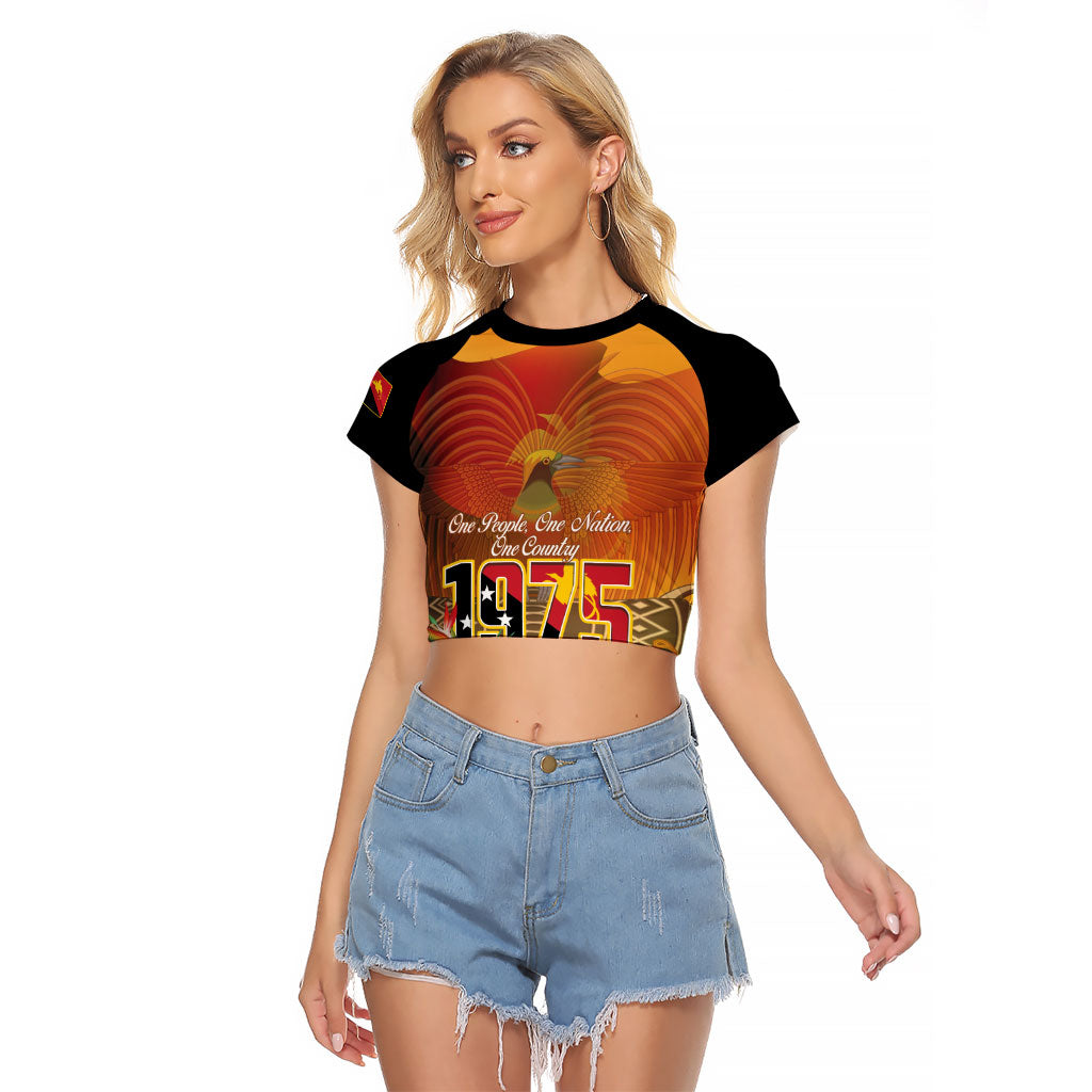 Personalised Papua New Guinea Independence Day Raglan Cropped T Shirt One People One Nation One Country