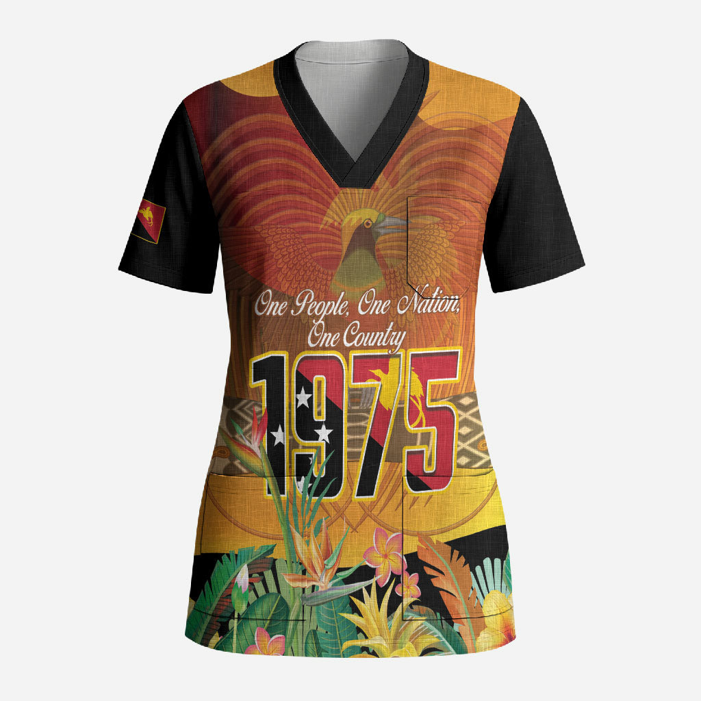 Personalised Papua New Guinea Independence Day Scrub Top One People One Nation One Country