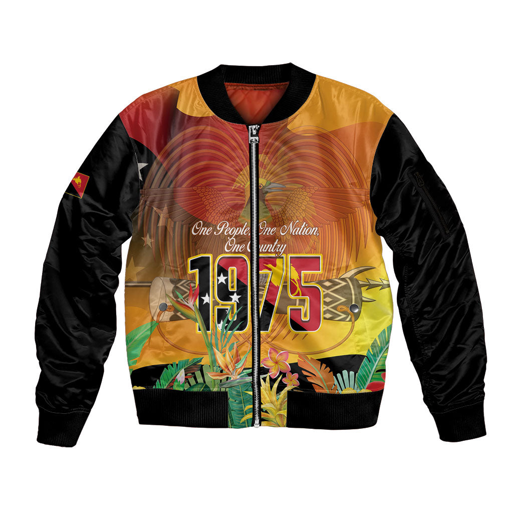 Personalised Papua New Guinea Independence Day Sleeve Zip Bomber Jacket One People One Nation One Country