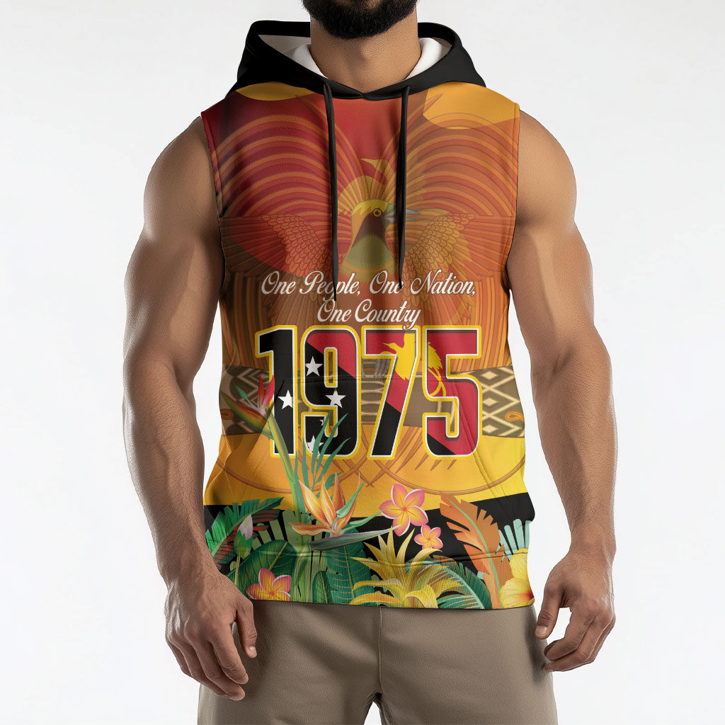 Personalised Papua New Guinea Independence Day Sleeveless Hoodie One People One Nation One Country