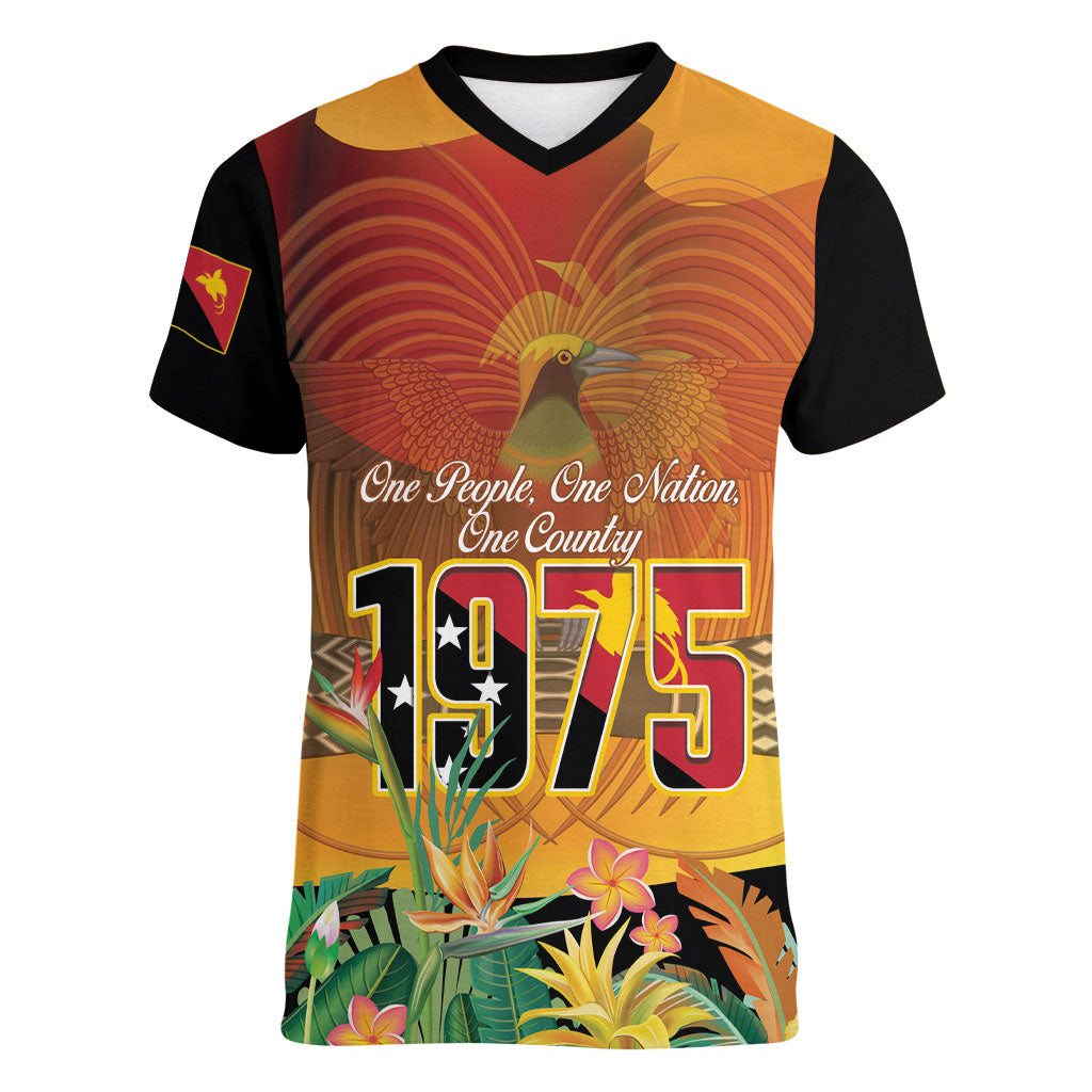 Personalised Papua New Guinea Independence Day Women V-Neck T-Shirt One People One Nation One Country