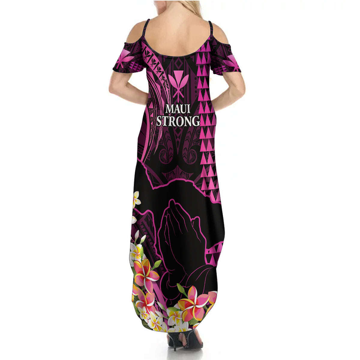 Hawaii Summer Maxi Dress Pray For Maui Hawaiian Plumeria Be Strong Pink Verison LT14 - Polynesian Pride