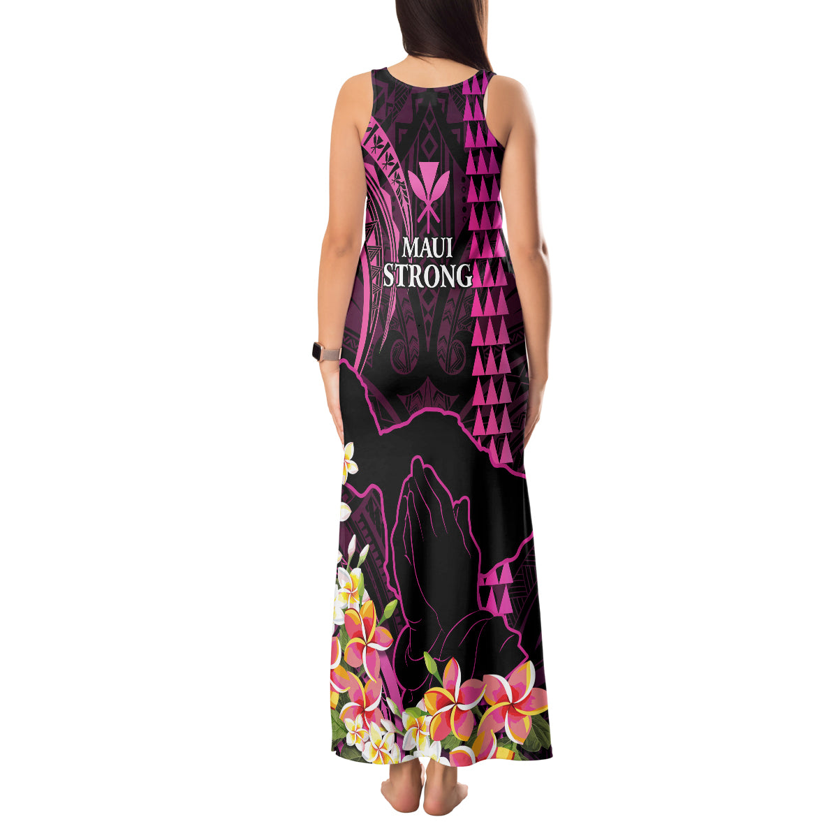 Hawaii Tank Maxi Dress Pray For Maui Hawaiian Plumeria Be Strong Pink Verison LT14 - Polynesian Pride