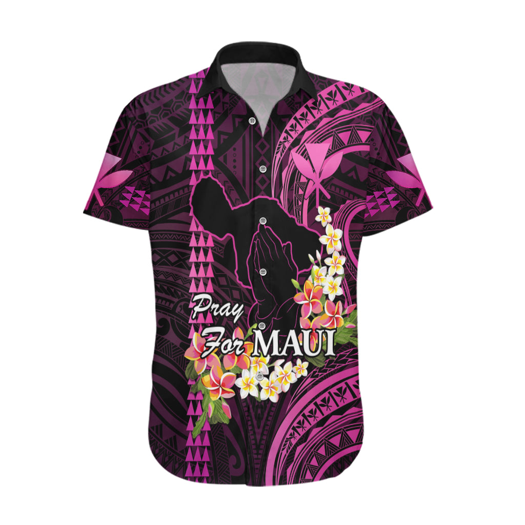 Personalised Hawaii Hawaiian Shirt Pray For Maui Hawaiian Plumeria Be Strong Pink Verison LT14 Pink - Polynesian Pride