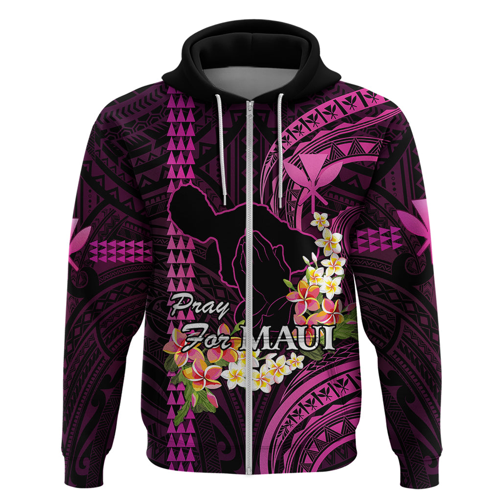 Personalised Hawaii Hoodie Pray For Maui Hawaiian Plumeria Be Strong Pink Verison LT14 - Polynesian Pride