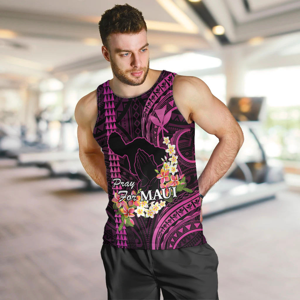 Personalised Hawaii Men Tank Top Pray For Maui Hawaiian Plumeria Be Strong Pink Verison LT14 - Polynesian Pride