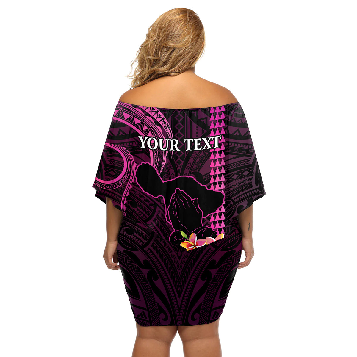 Personalised Hawaii Off Shoulder Short Dress Pray For Maui Hawaiian Plumeria Be Strong Pink Verison LT14 - Polynesian Pride