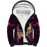 Personalised Hawaii Sherpa Hoodie Pray For Maui Hawaiian Plumeria Be Strong Pink Verison LT14 Unisex Pink - Polynesian Pride