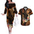 Hawaii Couples Matching Off The Shoulder Long Sleeve Dress and Hawaiian Shirt Pray For Maui Hawaiian Plumeria Be Strong Gold Verison LT14 Gold - Polynesian Pride