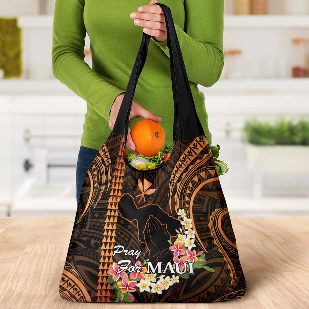 Gold Hawaii Grocery Bag Pray For Maui Hawaiian Plumeria Be Strong