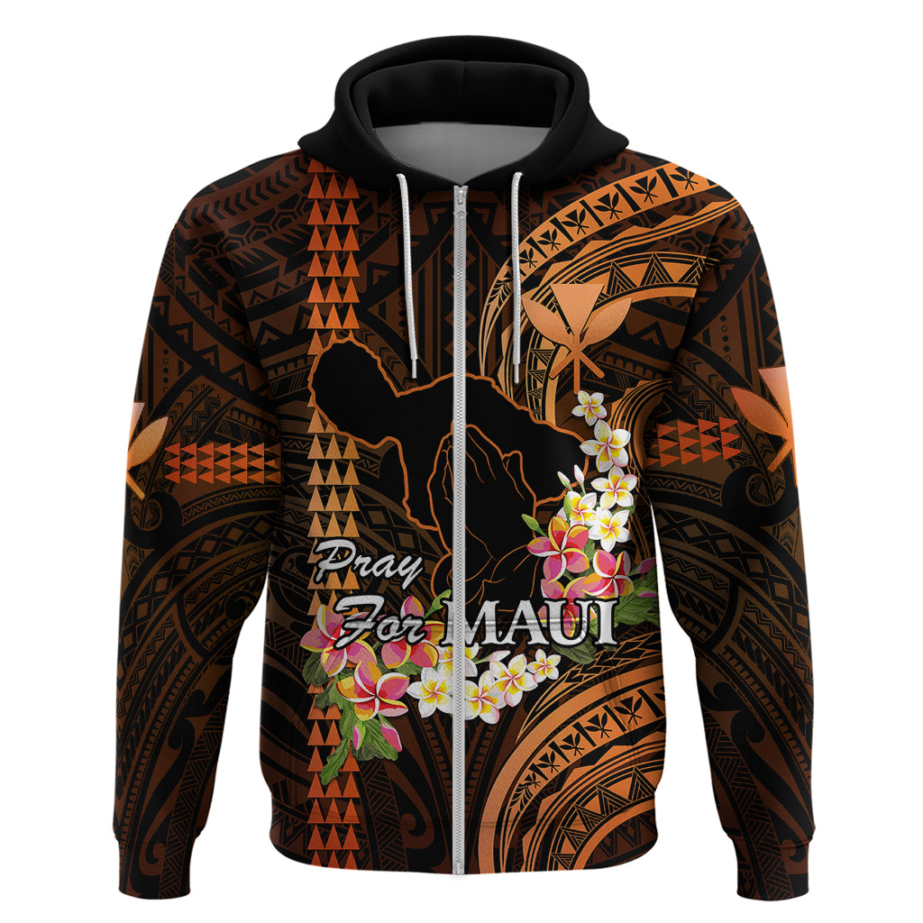 Hawaii Hoodie Pray For Maui Hawaiian Plumeria Be Strong Gold Verison LT14 Zip Hoodie Gold - Polynesian Pride
