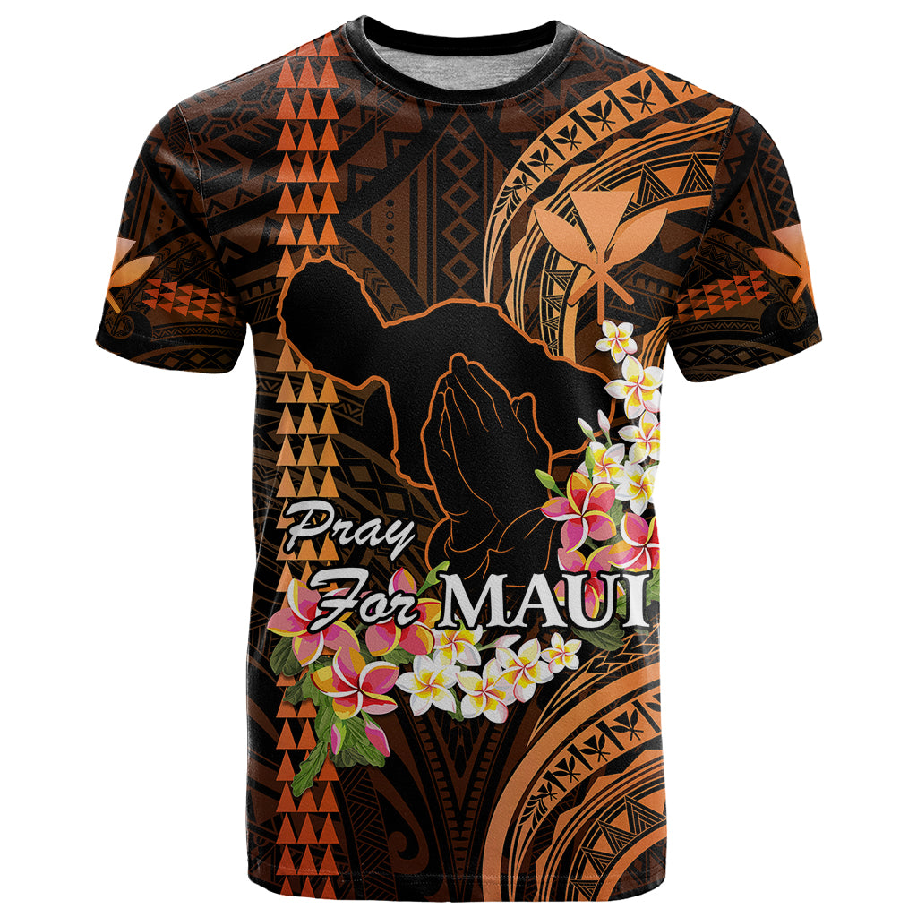 Hawaii T Shirt Pray For Maui Hawaiian Plumeria Be Strong Gold Verison LT14 Gold - Polynesian Pride