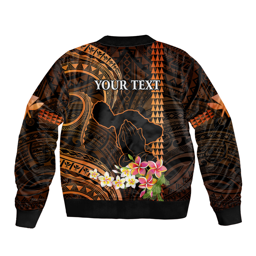 Personalised Hawaii Sleeve Zip Bomber Jacket Pray For Maui Hawaiian Plumeria Be Strong Gold Verison LT14 - Polynesian Pride