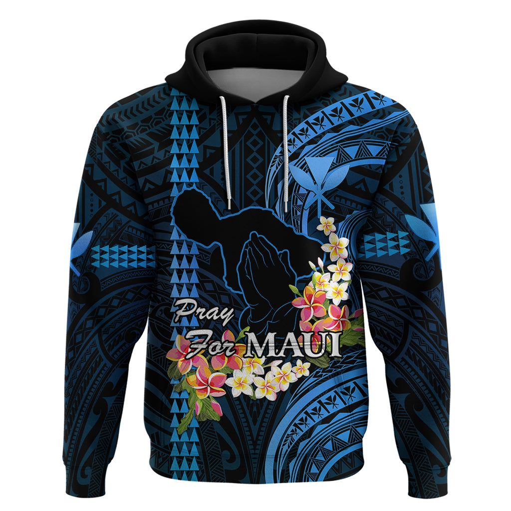 Hawaii Hoodie Pray For Maui Hawaiian Plumeria Be Strong Blue Verison LT14 Pullover Hoodie Blue - Polynesian Pride