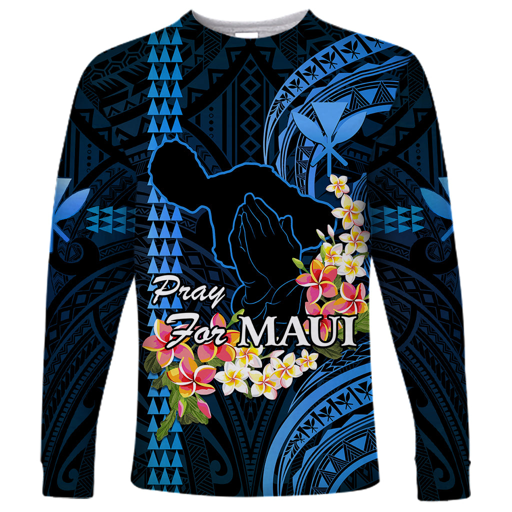 Hawaii Long Sleeve Shirt Pray For Maui Hawaiian Plumeria Be Strong Blue Verison LT14 Unisex Blue - Polynesian Pride