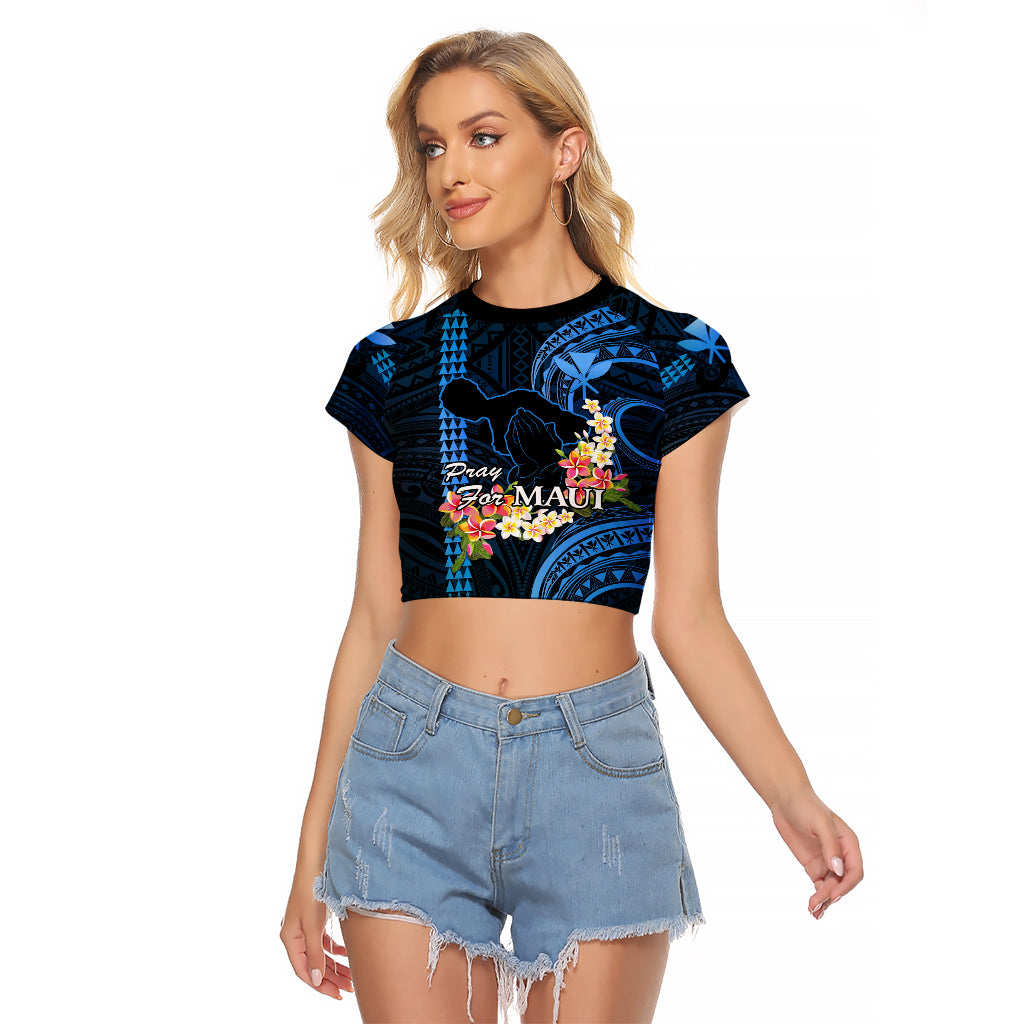 Hawaii Raglan Cropped T Shirt Pray For Maui Hawaiian Plumeria Be Strong Blue Verison LT14 Female Blue - Polynesian Pride