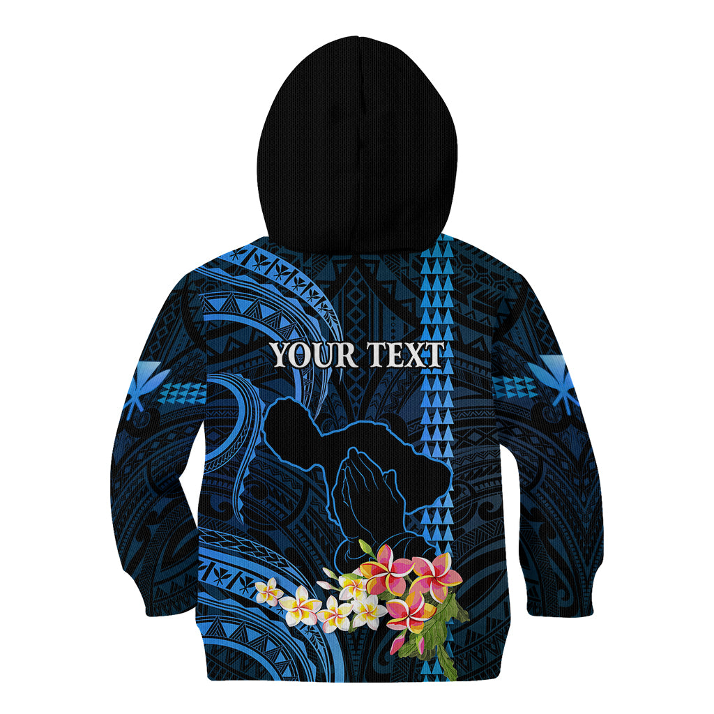 Personalised Hawaii Kid Hoodie Pray For Maui Hawaiian Plumeria Be Strong Blue Verison LT14 - Polynesian Pride
