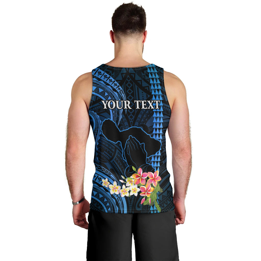 Personalised Hawaii Men Tank Top Pray For Maui Hawaiian Plumeria Be Strong Blue Verison LT14 - Polynesian Pride
