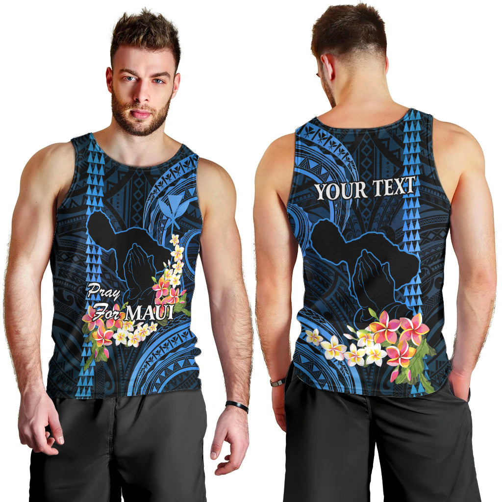 Personalised Hawaii Men Tank Top Pray For Maui Hawaiian Plumeria Be Strong Blue Verison LT14 - Polynesian Pride