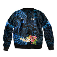 Personalised Hawaii Sleeve Zip Bomber Jacket Pray For Maui Hawaiian Plumeria Be Strong Blue Verison LT14 - Polynesian Pride