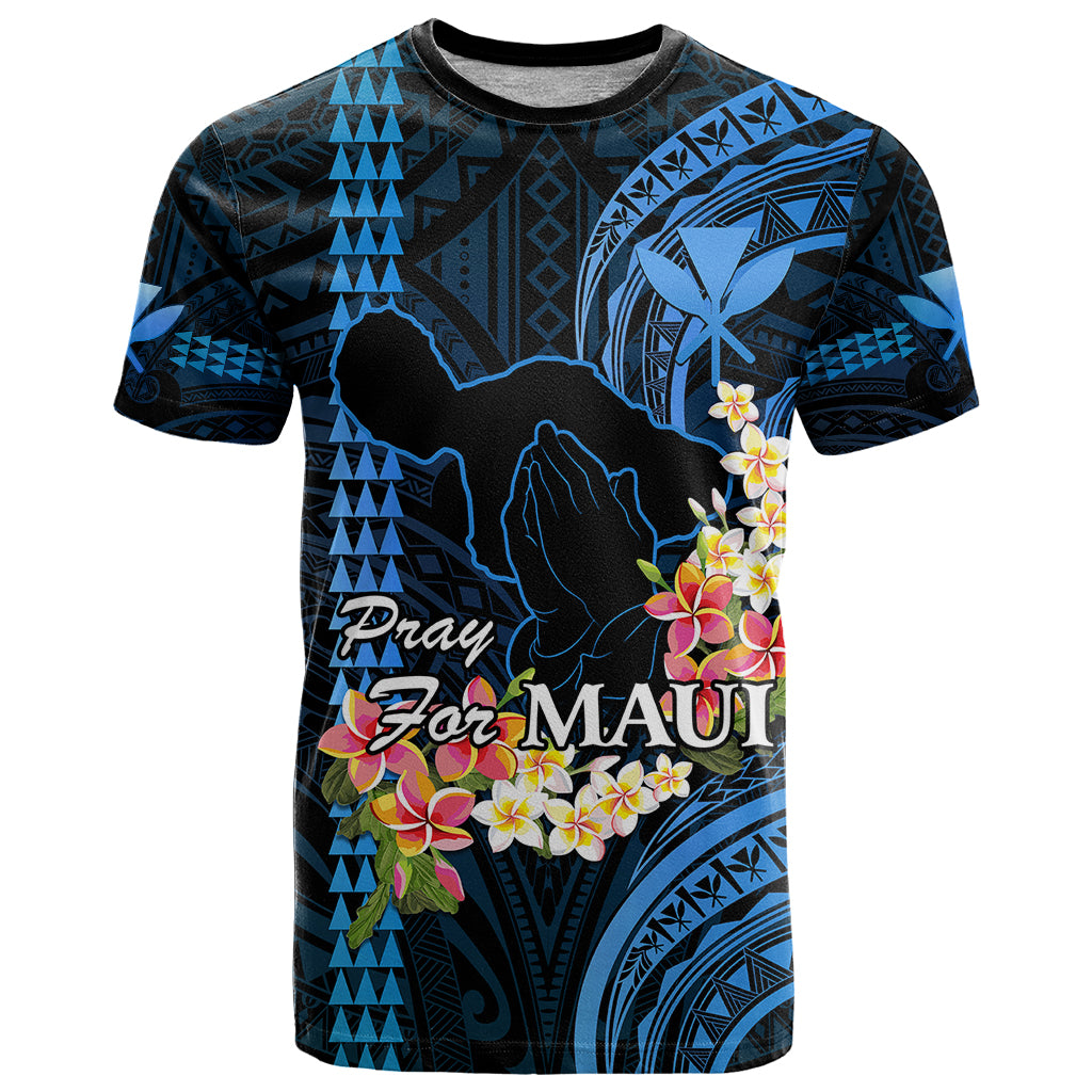 Personalised Hawaii T Shirt Pray For Maui Hawaiian Plumeria Be Strong Blue Verison LT14 Blue - Polynesian Pride