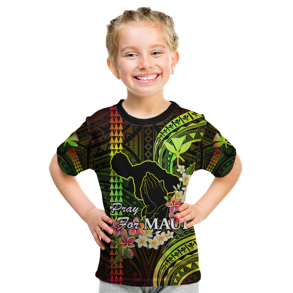 Hawaii Kid T Shirt Pray For Maui Hawaiian Plumeria Be Strong Reggae Verison LT14 Reggae - Polynesian Pride