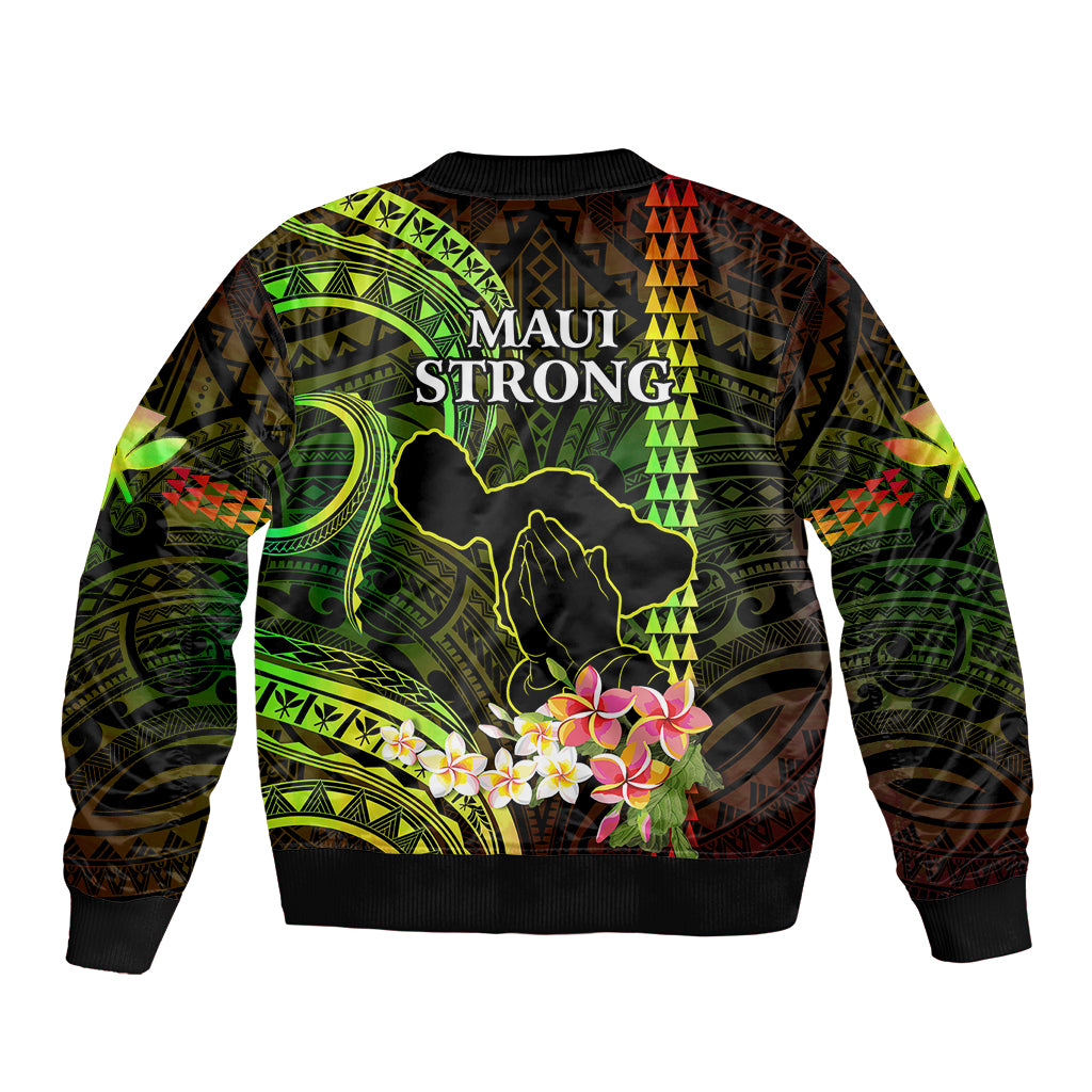 Hawaii Sleeve Zip Bomber Jacket Pray For Maui Hawaiian Plumeria Be Strong Reggae Verison LT14 - Polynesian Pride