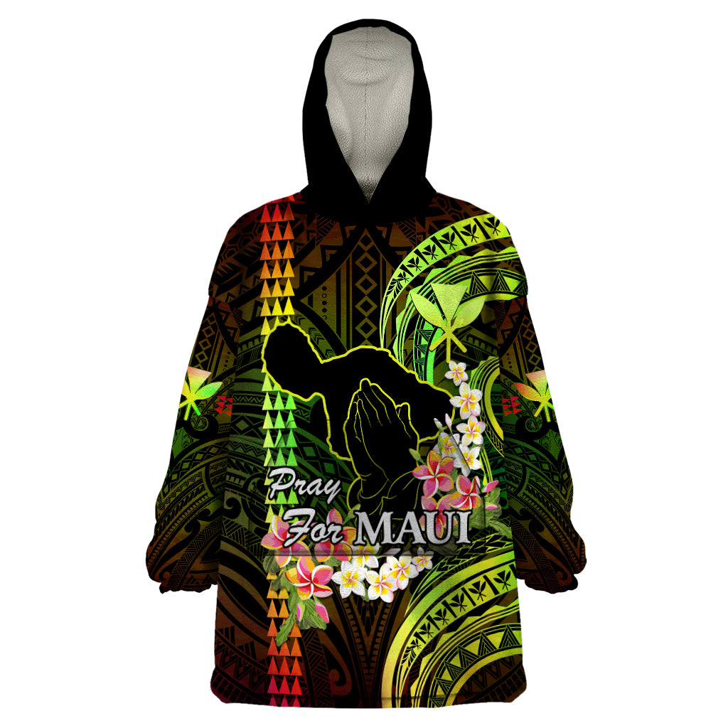 Hawaii Wearable Blanket Hoodie Pray For Maui Hawaiian Plumeria Be Strong Reggae Verison LT14 One Size Reggae - Polynesian Pride