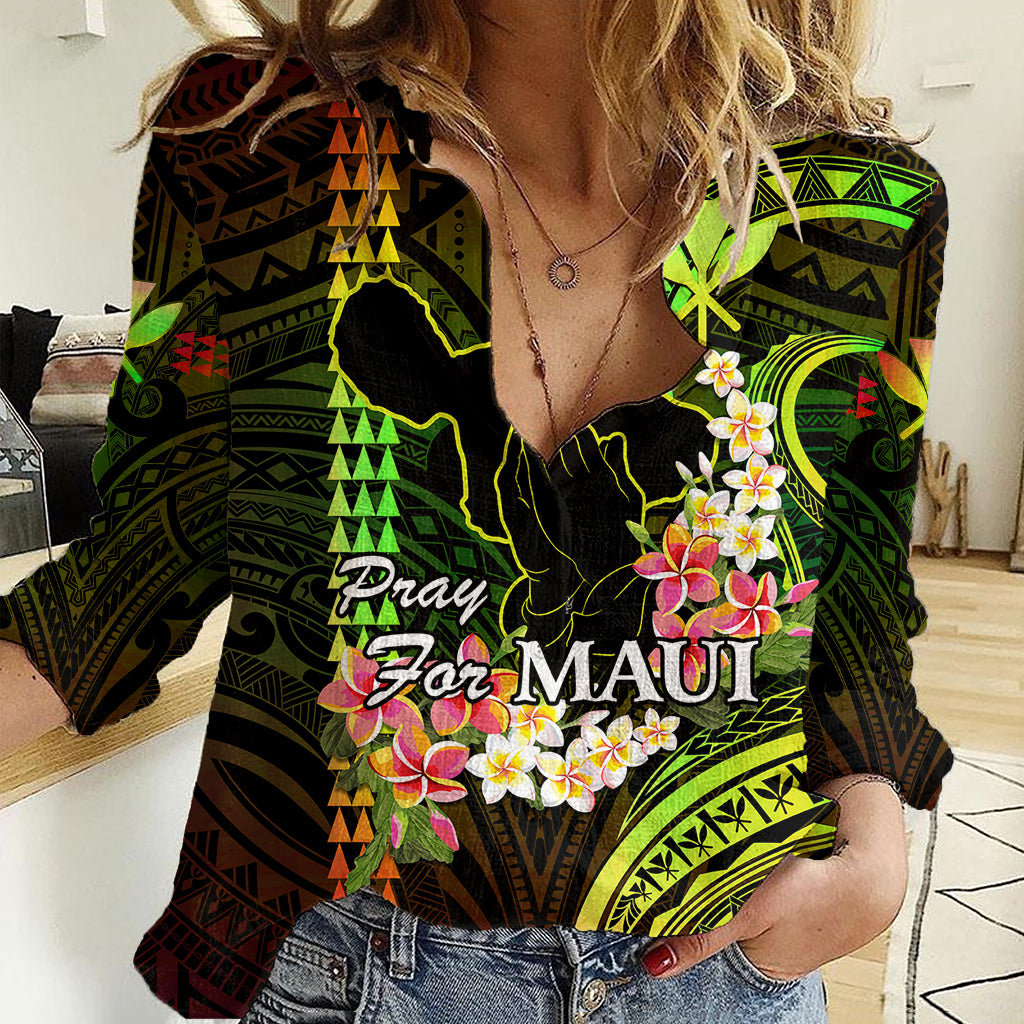 Hawaii Women Casual Shirt Pray For Maui Hawaiian Plumeria Be Strong Reggae Verison LT14 Female Reggae - Polynesian Pride