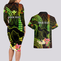 Personalised Hawaii Couples Matching Long Sleeve Bodycon Dress and Hawaiian Shirt Pray For Maui Hawaiian Plumeria Be Strong Reggae Verison LT14 - Polynesian Pride
