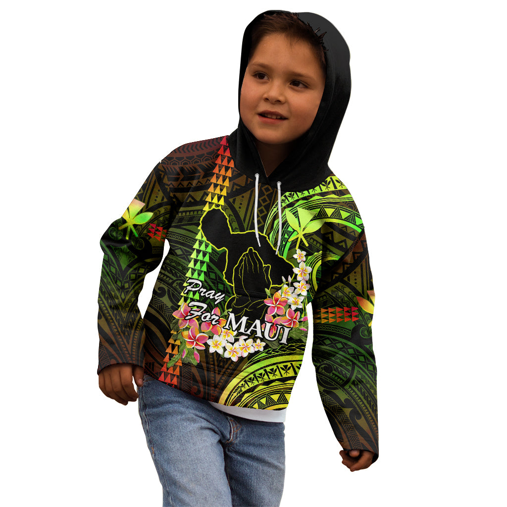 Personalised Hawaii Kid Hoodie Pray For Maui Hawaiian Plumeria Be Strong Reggae Verison LT14 - Polynesian Pride