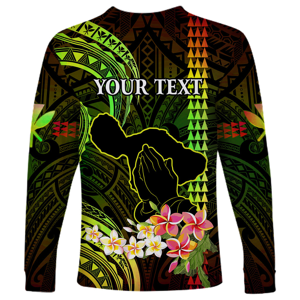 Personalised Hawaii Long Sleeve Shirt Pray For Maui Hawaiian Plumeria Be Strong Reggae Verison LT14 - Polynesian Pride