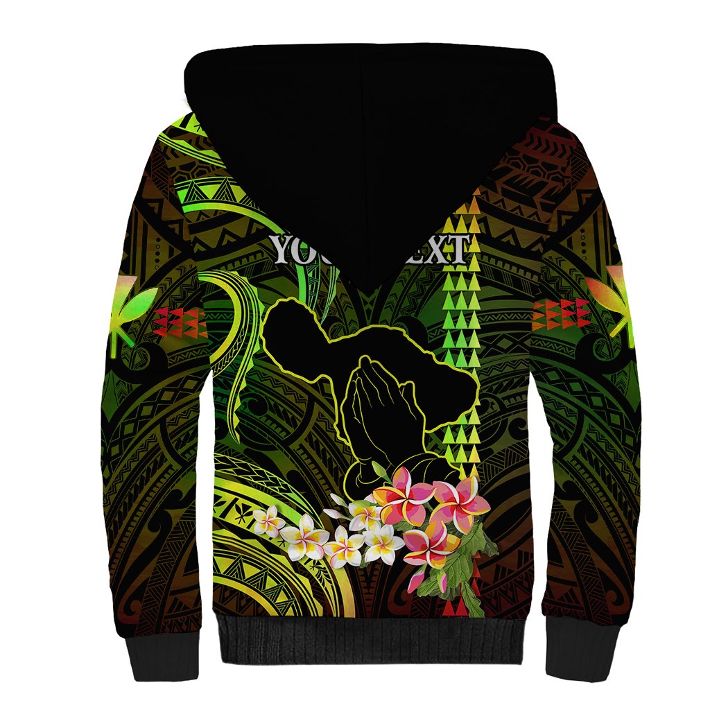 Personalised Hawaii Sherpa Hoodie Pray For Maui Hawaiian Plumeria Be Strong Reggae Verison LT14 - Polynesian Pride