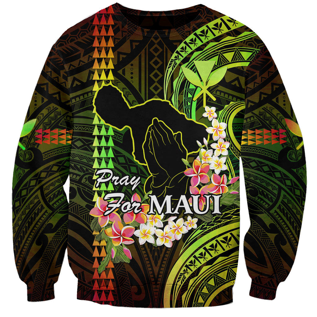 Personalised Hawaii Sweatshirt Pray For Maui Hawaiian Plumeria Be Strong Reggae Verison LT14 Unisex Reggae - Polynesian Pride