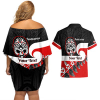 Personalised Te Reo Maori New Zealand Couples Matching Off Shoulder Short Dress and Hawaiian Shirt Kia Haka Maori Fern With Tino Rangatiratanga LT14 - Polynesian Pride