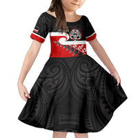 Personalised Te Reo Maori New Zealand Family Matching Puletasi Dress and Hawaiian Shirt Kia Haka Maori Fern With Tino Rangatiratanga LT14 Daughter's Dress Red - Polynesian Pride