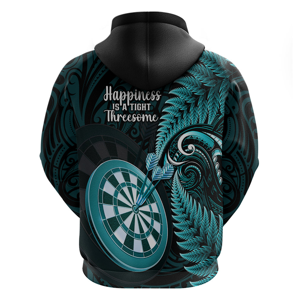 New Zealand Darts Hoodie Happiness Is A Tight Threesome Maori Turquoise LT14 - Polynesian Pride
