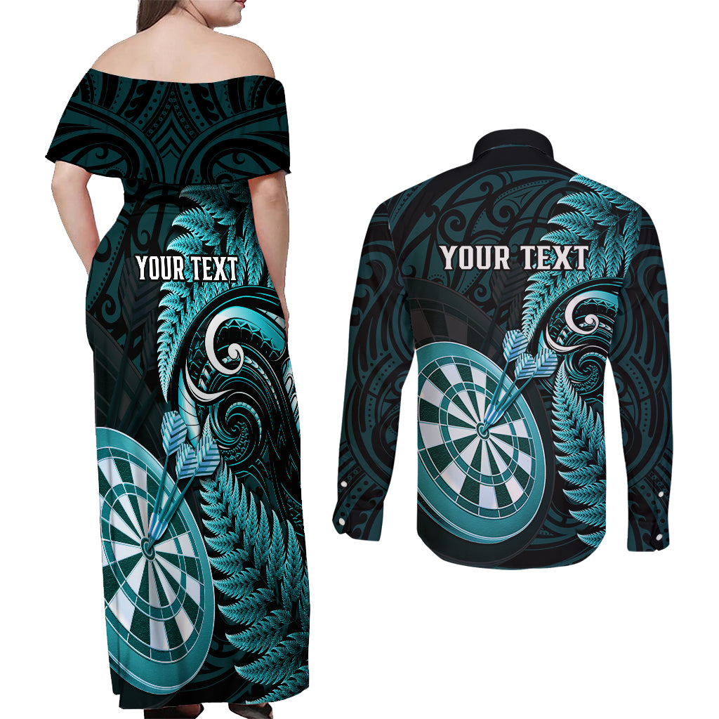 personalised-new-zealand-darts-couples-matching-off-shoulder-maxi-dress-and-long-sleeve-button-shirts-happiness-is-a-tight-threesome-maori-turquoise
