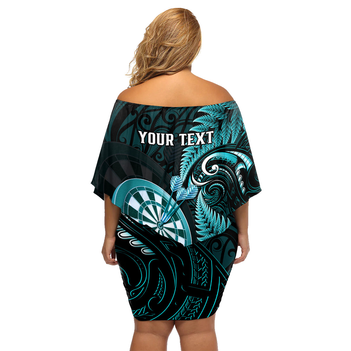personalised-new-zealand-darts-family-matching-off-shoulder-short-dress-and-hawaiian-shirt-happiness-is-a-tight-threesome-maori-turquoise