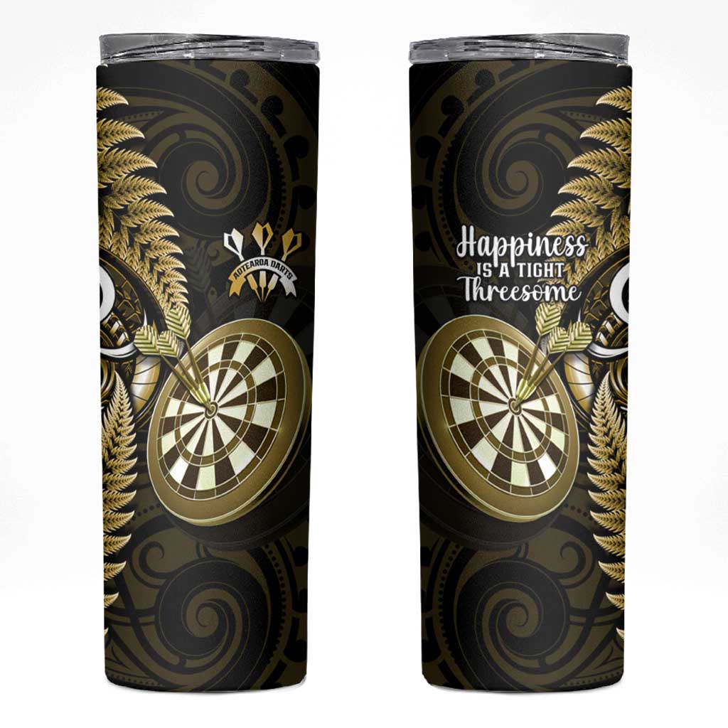 New Zealand Darts Skinny Tumbler Happiness Is A Tight Threesome Maori Gold