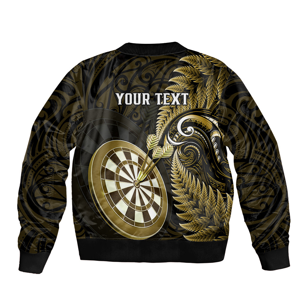 Personalised New Zealand Darts Bomber Jacket Happiness Is A Tight Threesome Maori Gold LT14 - Polynesian Pride
