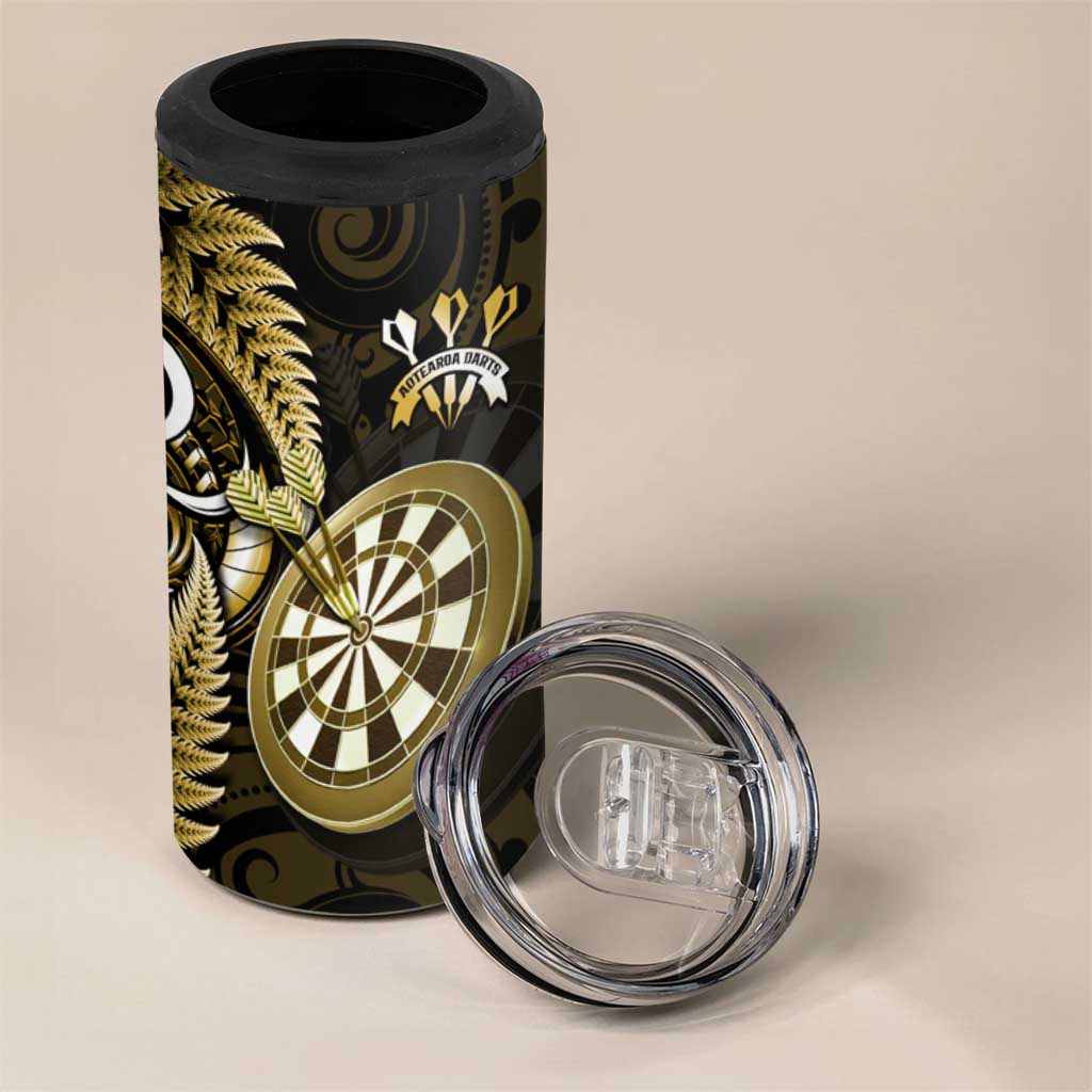 Personalised New Zealand Darts 4 in 1 Can Cooler Tumbler Happiness Is A Tight Threesome Maori Gold