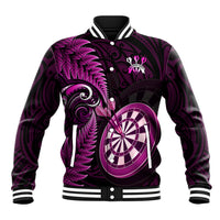 Personalised New Zealand Darts Baseball Jacket Happiness Is A Tight Threesome Maori Pink LT14 Unisex Pink - Polynesian Pride