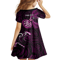 Personalised New Zealand Darts Kid Short Sleeve Dress Happiness Is A Tight Threesome Maori Pink LT14 - Polynesian Pride