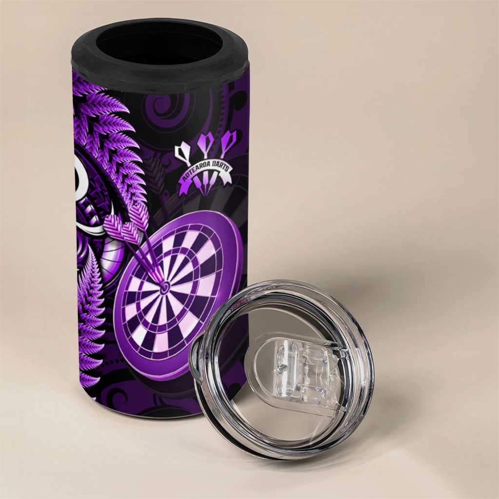 Personalised New Zealand Darts 4 in 1 Can Cooler Tumbler Happiness Is A Tight Threesome Maori Purple