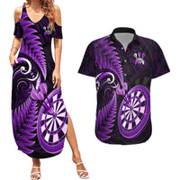 Personalised New Zealand Darts Couples Matching Summer Maxi Dress and Hawaiian Shirt Happiness Is A Tight Threesome Maori Purple LT14 Purple - Polynesian Pride
