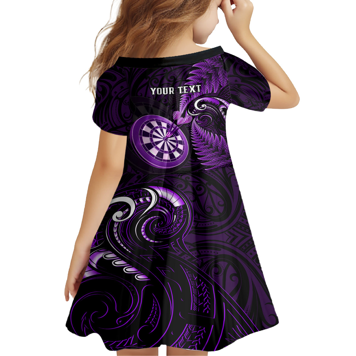 Personalised New Zealand Darts Family Matching Off Shoulder Long Sleeve Dress and Hawaiian Shirt Happiness Is A Tight Threesome Maori Purple LT14 - Polynesian Pride