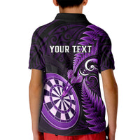 Personalised New Zealand Darts Kid Polo Shirt Happiness Is A Tight Threesome Maori Purple LT14 - Polynesian Pride