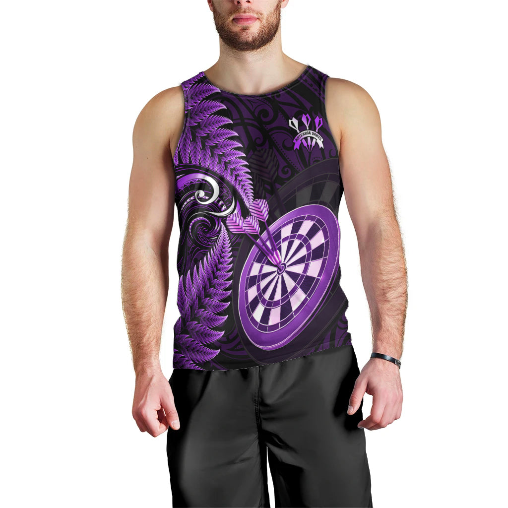 Personalised New Zealand Darts Men Tank Top Happiness Is A Tight Threesome Maori Purple LT14 - Polynesian Pride
